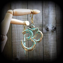 Load image into Gallery viewer, Ohm tunnel dangles, Chakra ear hangers, Zen jewelry, Plug dangles, Plug earrings, Tunnel earrings, Gauged earrings, Buddhist jewelry 00g 0g