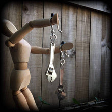 Load image into Gallery viewer, Novelty earrings, Tool earrings, Wrench earrings, Tom boy earrings. Tradie earrings, Mechanic earrings, Grease Monkey earrings, Pierced ears