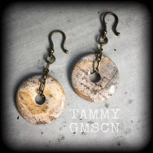 Load image into Gallery viewer, Picture Jasper ear weights Stone ear hanger Gemstone Tunnel earrings Plug earrings Tunnel dangles Gauged earrings 00g 0g 2g 4g 6g 8g