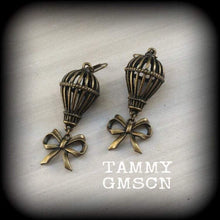 Load image into Gallery viewer, FREE SHIPPING Balloon earrings Bow Plug earrings Hot air balloon earrings Steam Punk Tunnel earrings Pierced ears Gauged earrings Zeppelin