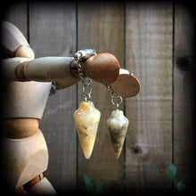 Load image into Gallery viewer, Lace agate earrings 8mm tunnel earrings Gemstone earrings Agate earrings Tunnel dangles Crystal earrings Lace agate jewellry Plug earrings