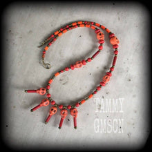 Load image into Gallery viewer, Voodoo necklace Skull necklace Stone Skull necklace Voodoo Loa Papa Legba Dirty Jaffa Howlite stone skull Pendant Halloween Ritual necklace