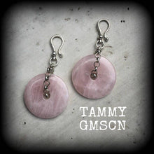 Load image into Gallery viewer, Rose quartz ear weights 2 gauge ear hangers 6mm tunnel dangles 8mm gemstone weights Hanging gauges 4mm plug dangles 10mm gauged earrings