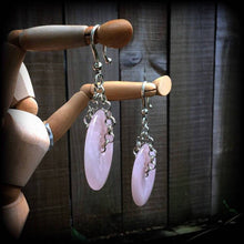 Load image into Gallery viewer, Rose quartz ear weights 2 gauge ear hangers 6mm tunnel dangles 8mm gemstone weights Hanging gauges 4mm plug dangles 10mm gauged earrings