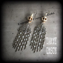 Load image into Gallery viewer, Skull earrings Heart earrings Dangle earrings Erzulie earrings Voodoo earrings Chandelier earrings Santeria jewelry Voodoo Day of the dead