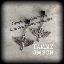 Load image into Gallery viewer, Isis earrings Egyptian earrings Egyptian goddess Cartouche Nefertiti Ankh earrings Tunnel earrings Plug earrings Hanging gauges 2 gauge 6mm