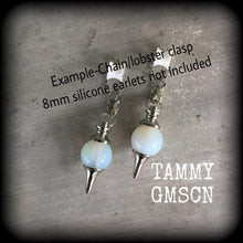 Load image into Gallery viewer, 6mm, 0 gauge gemstone ear hangers, 8mm ear weights, 00 gauge, Moonstone weights, Opalite tunnel dangles, 10mm Plug dangles, Gauged earrings