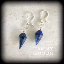Load image into Gallery viewer, 2 gauge ear weights Light weight ear hangers Lapis Lazuli 6mm gemstone tapers Tunnel dangles Hanging gauges 6mm plug dangles Gauged earrings