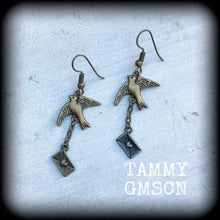 Load image into Gallery viewer, Swallow earrings, Sailor earrings, Tattoo earrings, Nautical earrings, Heart earrings, Love Letter, Tunnel earrings, Plug earrings, Gauges