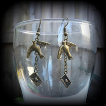 Load image into Gallery viewer, Swallow earrings, Sailor earrings, Tattoo earrings, Nautical earrings, Heart earrings, Love Letter, Tunnel earrings, Plug earrings, Gauges