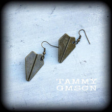Load image into Gallery viewer, Origami earrings Plane earrings Cute earrings Kitsch earrings Kawaii earrings Gifts for her Tapers Pierced ears Stretched ears Gauges Plugs