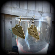 Load image into Gallery viewer, Origami earrings Plane earrings Cute earrings Kitsch earrings Kawaii earrings Gifts for her Tapers Pierced ears Stretched ears Gauges Plugs