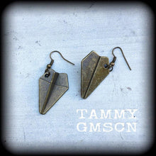 Load image into Gallery viewer, Origami earrings Plane earrings Cute earrings Kitsch earrings Kawaii earrings Gifts for her Tapers Pierced ears Stretched ears Gauges Plugs