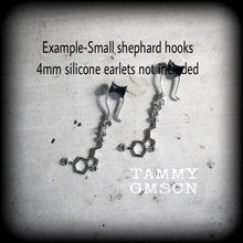Load image into Gallery viewer, Serotonin earrings Molecule earrings Science earrings Chemical earrings Science jewelry Nerd gifts 3mm tunnel earrings 4mm 6mm plug dangles