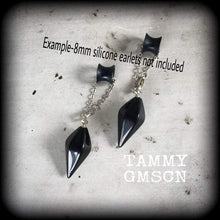 Load image into Gallery viewer, 6 gauge earrings for stretched lobes 2 gauge Black Onyx ear weights 3mm Ear hangers 5mm Tunnel dangles Gauged earrings 00g 0g Hanging gauges