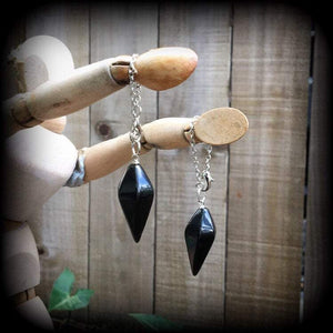 6 gauge earrings for stretched lobes 2 gauge Black Onyx ear weights 3mm Ear hangers 5mm Tunnel dangles Gauged earrings 00g 0g Hanging gauges