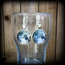 Load image into Gallery viewer, Full moon earrings Wicca earrings Pagan jewelry Moon phase jewelry Astronomy Astrology Planet jewelry Gauged earrings Plug earrings Gauges