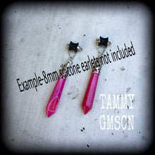Load image into Gallery viewer, Pink agate earrings Gemstone earrings Stone Earrings Pendulum earrings Dangle earrings Pierced ears Tunnel earrings Plug earrings Gauges 0g