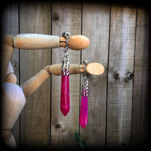 Load image into Gallery viewer, Pink agate earrings Gemstone earrings Stone Earrings Pendulum earrings Dangle earrings Pierced ears Tunnel earrings Plug earrings Gauges 0g