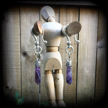Load image into Gallery viewer, 2 gauge 6mm Amethyst ear weights Light weight ear hangers Gemstone tapers 7mm tunnel dangles 8mm plug dangles Gauged dangles Gauged earrings