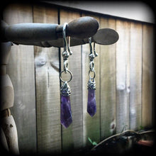 Load image into Gallery viewer, 2 gauge 6mm Amethyst ear weights Light weight ear hangers Gemstone tapers 7mm tunnel dangles 8mm plug dangles Gauged dangles Gauged earrings