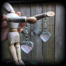 Load image into Gallery viewer, Rose Quartz earrings Heart earrings Tunnel earrings Chakra jewelry Crystal jewelry Plug earrings Rose Quartz jewelry Plug earrings 6mm 2g 4g