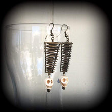 Load image into Gallery viewer, Skull earrings Witches ladder Witches earrings Voodoo earrings 4mm tunnel earrings 5mm unnel dangles Ear hangers 3mm plug dangles Ear weight