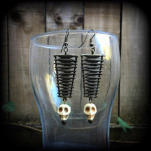 Load image into Gallery viewer, Skull earrings Witches ladder Witches earrings Voodoo earrings 4mm tunnel earrings 5mm unnel dangles Ear hangers 3mm plug dangles Ear weight
