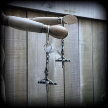 Load image into Gallery viewer, Saint Peter earrings Inverted Cross ear weights Cross ear hangers Satanic Evil Gothic Esoteric Tunnel dangles Gauged earrings Plug dangles