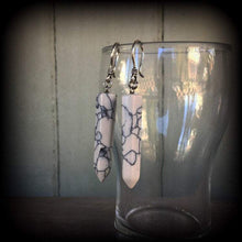 Load image into Gallery viewer, Turquoise earrings Gemstone Crystal Boho Wicca Chakra Howlite earrings Stone White earrings Pierced ears Gauges French hooks Kidney hooks