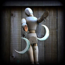 Load image into Gallery viewer, Crescent moon earrings Goddess earrings Moon phase Celestial earrings Pierced ears Stretched ears Gauged earrings Kidney hooks Lever backs