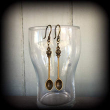 Load image into Gallery viewer, Spoon ear hangers Crown Bronze Tunnel dangles Coffee plug earrings Tunnel plugs Plug dangles Stretched ears Plugs Gauged earrings 0g 2g 4g