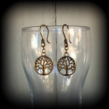 Load image into Gallery viewer, Tree of Life earrings Boho Yoga Zen Hippy Plug earrings Witchy Tunnel earrings Pagan Nature Tunnel dangles Plug dangles Ear hangers 0g 2g 4g