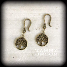 Load image into Gallery viewer, Tree of Life earrings Boho Yoga Zen Hippy Plug earrings Witchy Tunnel earrings Pagan Nature Tunnel dangles Plug dangles Ear hangers 0g 2g 4g