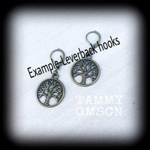 Load image into Gallery viewer, Tree of Life earrings Boho Yoga Zen Hippy Plug earrings Witchy Tunnel earrings Pagan Nature Tunnel dangles Plug dangles Ear hangers 0g 2g 4g