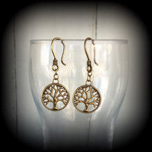 Load image into Gallery viewer, Tree of Life earrings Boho Yoga Zen Hippy Plug earrings Witchy Tunnel earrings Pagan Nature Tunnel dangles Plug dangles Ear hangers 0g 2g 4g
