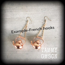Load image into Gallery viewer, Kettle earrings Teapot earrings Kettle Ear weights Novelty ear hangers Coffee pot ear hangers ear weights Pierced ears Stretched ears Gauges