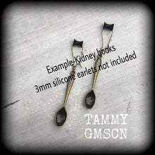 Load image into Gallery viewer, Teaspoon earrings Spoon earrings Cutlery earrings Tea Party earrings 14gauge Tunnel earrings Barista earrings Tunnel dangles Plug earrings