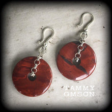 Load image into Gallery viewer, Red Jasper ear weights Stone weights Gemstone weight Ear Hangers Tunnel dangles Tunnel earrings Gauged earrings Hanging gauges 00g 0g 2g 4g