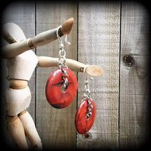 Load image into Gallery viewer, Red Jasper ear weights Stone weights Gemstone weight Ear Hangers Tunnel dangles Tunnel earrings Gauged earrings Hanging gauges 00g 0g 2g 4g