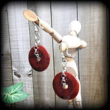 Load image into Gallery viewer, Red Jasper ear weights Stone weights Gemstone weight Ear Hangers Tunnel dangles Tunnel earrings Gauged earrings Hanging gauges 00g 0g 2g 4g