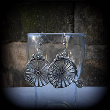 Load image into Gallery viewer, Retro earrings Hipster earrings Kitsch earrings Boho earrings Penny Farthing earrings Bicycle earrings Vintage earrings Steampunk earrings