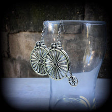 Load image into Gallery viewer, Retro earrings Hipster earrings Kitsch earrings Boho earrings Penny Farthing earrings Bicycle earrings Vintage earrings Steampunk earrings
