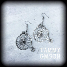 Load image into Gallery viewer, Retro earrings Hipster earrings Kitsch earrings Boho earrings Penny Farthing earrings Bicycle earrings Vintage earrings Steampunk earrings