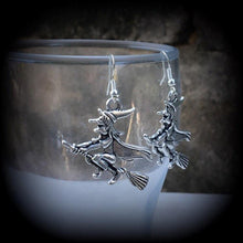 Load image into Gallery viewer, Witches earring Besom earrings Halloween earrings 3mm tunnel earrings Pagan earrings Beltane jewelry Plug gauges 2g plug earrings Witchcraft
