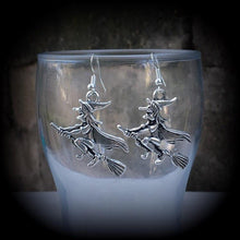 Load image into Gallery viewer, Witches earring Besom earrings Halloween earrings 3mm tunnel earrings Pagan earrings Beltane jewelry Plug gauges 2g plug earrings Witchcraft