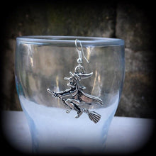 Load image into Gallery viewer, Witches earring Besom earrings Halloween earrings 3mm tunnel earrings Pagan earrings Beltane jewelry Plug gauges 2g plug earrings Witchcraft