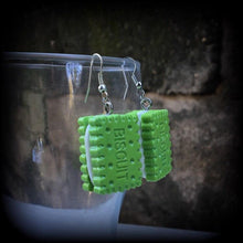 Load image into Gallery viewer, Biscuit earrings Junk food earrings Kitsch earrings Food earrings Cookie earrings Zombie earrings Junk food jewelry Tunnel dangles 3mm 4mm