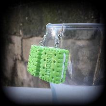 Load image into Gallery viewer, Biscuit earrings Junk food earrings Kitsch earrings Food earrings Cookie earrings Zombie earrings Junk food jewelry Tunnel dangles 3mm 4mm