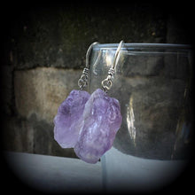 Load image into Gallery viewer, Amethyst earrings Gemstone Earrings Crystal earrings Quartz earrings Purple earrings Boho earrings Pierced ears Dangle earrings Gauges Plugs
